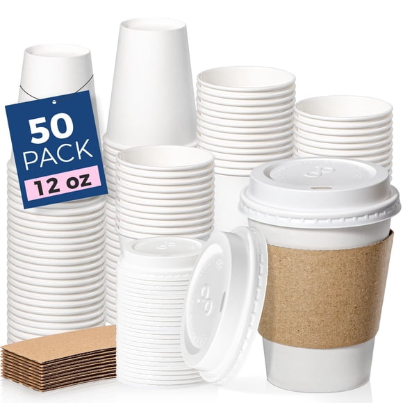 Vasos De Café Desechables Aptos Para Preparación De Comidas 350 Ml Paquete De 50 Unidades Con Tapas
