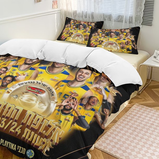 Maccabi Tel Aviv Basketball Champion Bedding Set Duvet Cover Comforter Pillowcase Boys Girls Adults Bedroom Bed Sheets