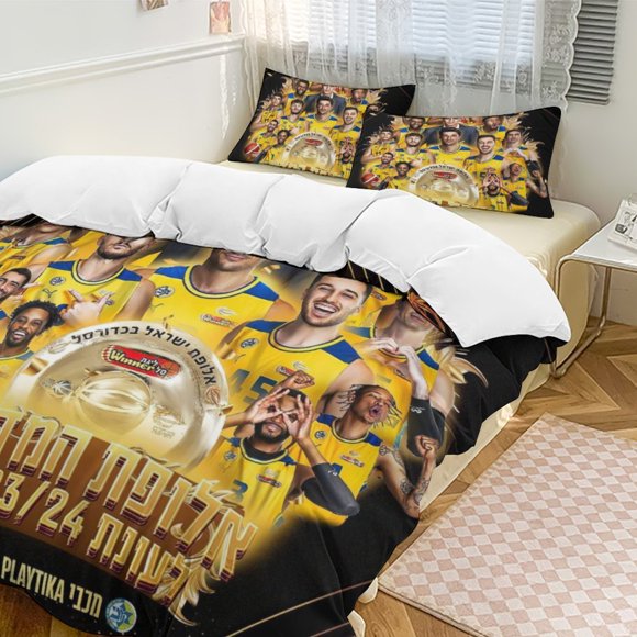 Maccabi Tel Aviv Basketball Champion Bedding Set Duvet Cover Comforter Pillowcase Boys Girls Adults Bedroom Bed Sheets
