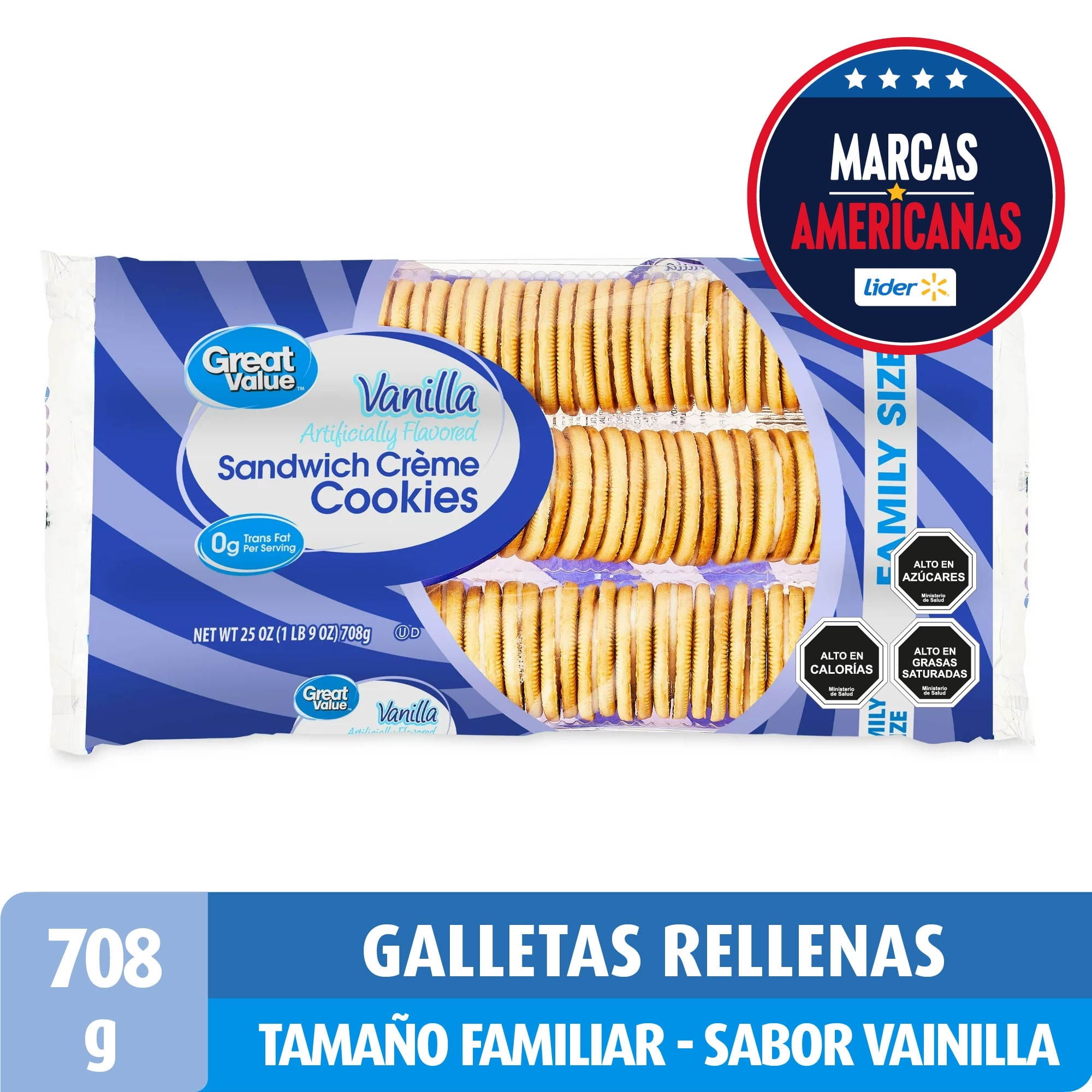 Galleta Rellena Sabor Vainilla Tamaño Familiar 405 g Great Value