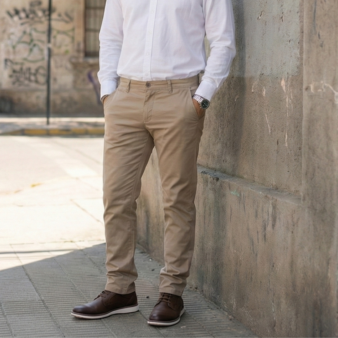 T-World - Pantalón Hombre Classic Gabardina Regular Trabajo Ejecutivo Beige