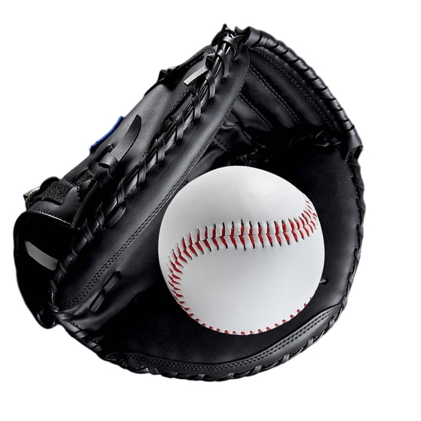 Guantes de Receptor de Béisbol Guante de Béisbol Y Pelota 12.5 "PU Teeball Guante Guantes de Captura para Práctica de Entrenamiento Unisex Principiant Todo negro
