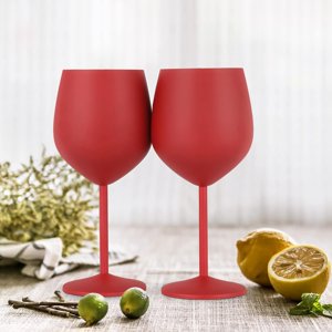 Partyglobos - Pack 2 Copas De Vino Acero Inoxidable 540Ml - Rojo