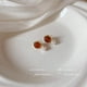thumbnail image 2 of Maillard Brown Pearl Geometric Stud Earrings for Women, Vintage Minimalist Light Luxury Jewelry, 2 of 2