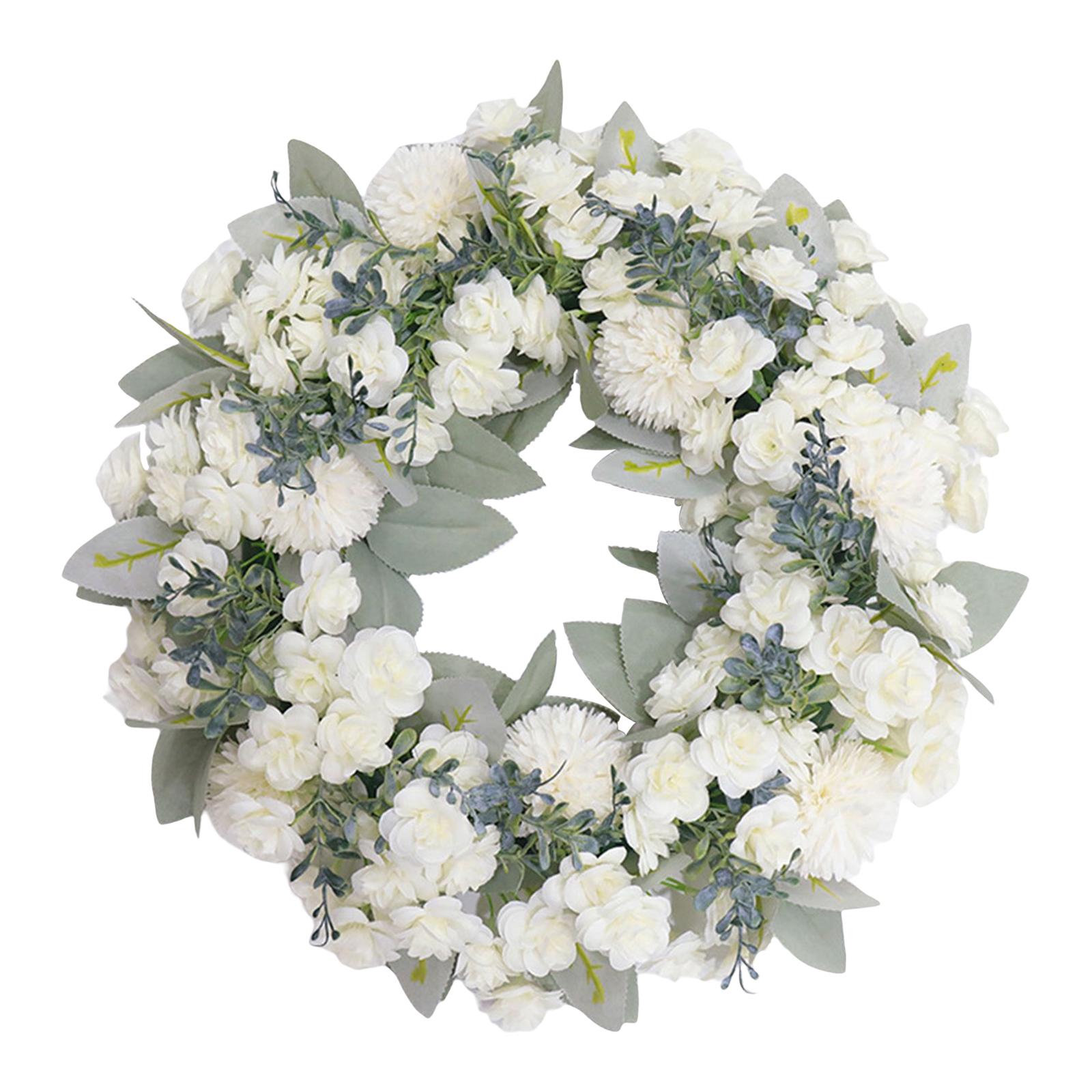 Magideal - Guirnalda Floral De 16 Pulgadas, Decoración De Ventana, Corona De Puerta Delantera, Guirnalda De Flores Artificiales Para Fiesta De Jardín, Decoración Blanco
