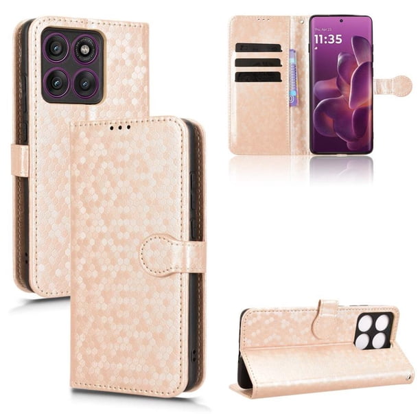 Funda Cartera Lunares Motorola Edge 60 Pro con Tarjetero, Correa y Soporte Oro