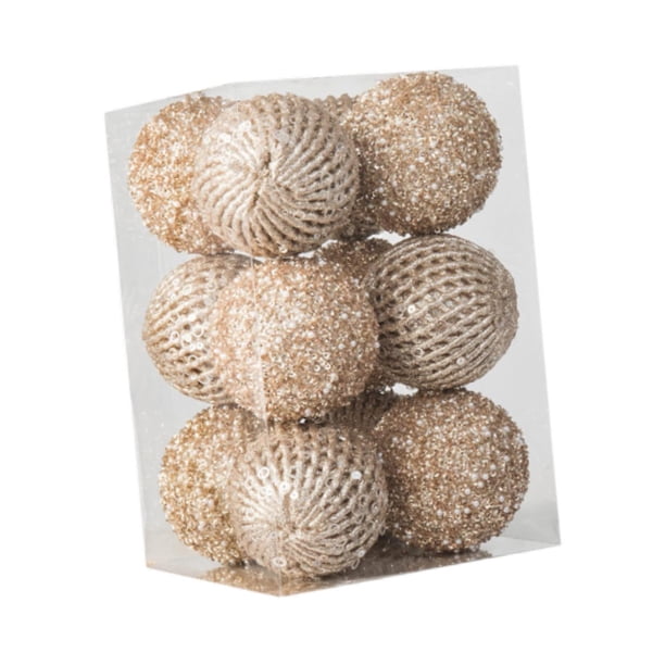 12 bolas de Navidad para decoración de fotos, colección de accesorios, regalos, suministros para fiestas, decoración para gabinetes, inauguración de Champán dorado