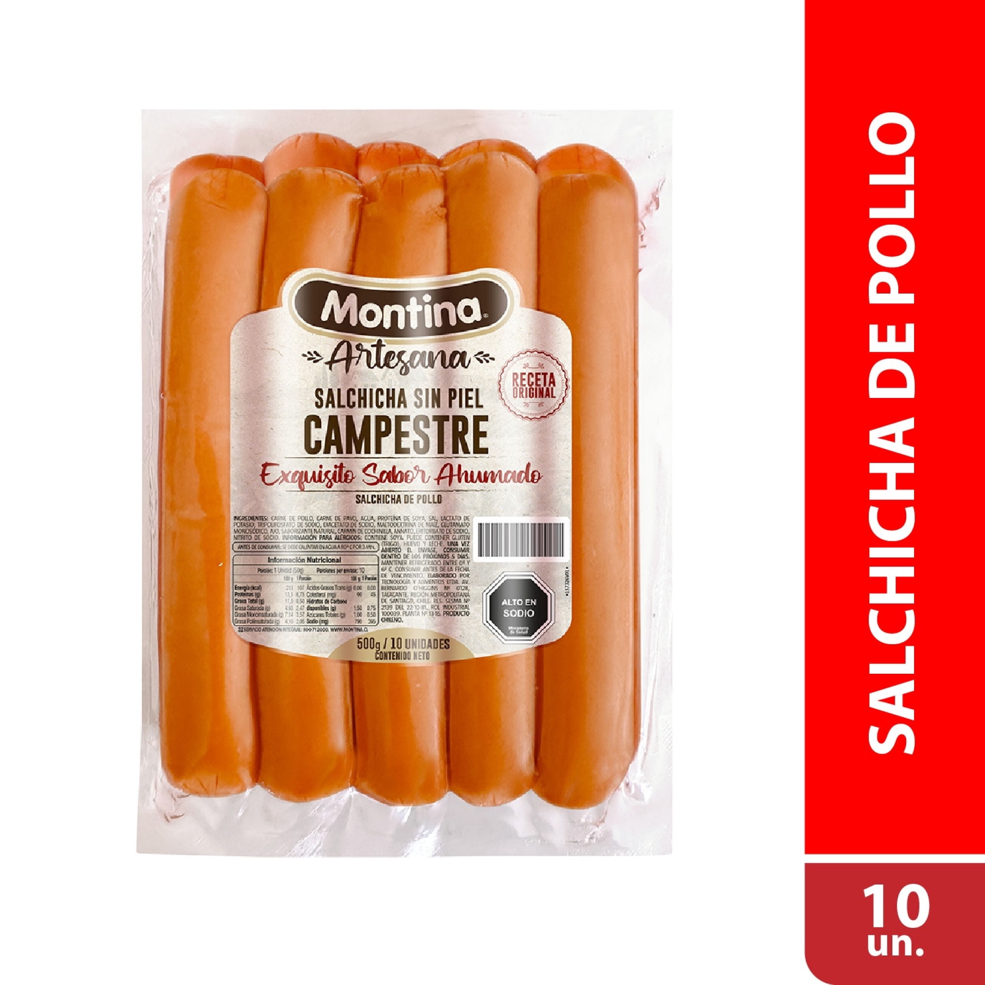 Salchicha De Pollo Campestre 10 Un 500 g Montina Artesana