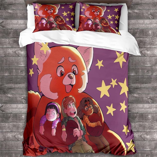 x2143 Bed SheetsMovie Turning Red Cartoon Luxury Bedding Sets Children Bedroom Comforter Cover Quilt Cover Pillowcase -Piece Gift 3-Piece Bedding Set (1 Duvet Cover + 2 Pillow Shams) nj2143