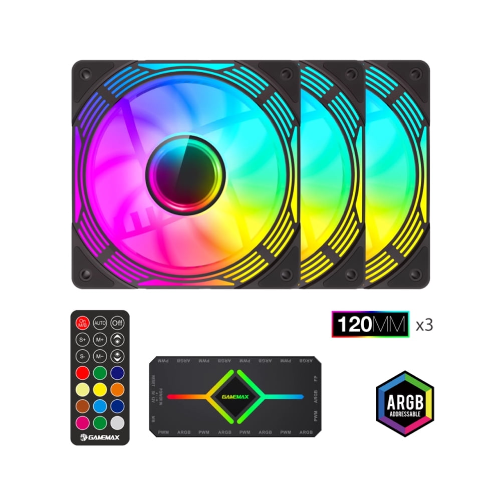 Pack 3 Ventiladores Gamemax Kf300 Bk Argb, Color Negro