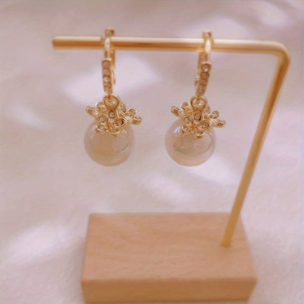 Luxury Flower Zircon Hoop Earrings For Women Wedding Engagement Faux Pearl Dangle Earrings Valentines Day Gift