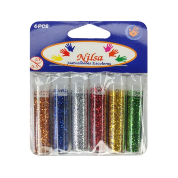 Set 6 Tubos De Escarchas Colores Nilsa