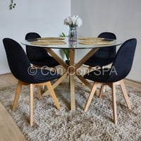 Coricori - Comedor Mesa Warwick 100Cms + 4 Sillas Capitonne Velvet Negro
