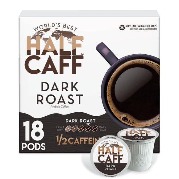 Coffee Pods World's Best Half Caff Dark Toast, 18 quilates, 100% arábica