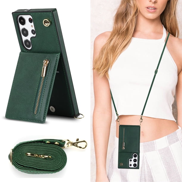 Crossbody Wallet Case Case For Samsung Galaxy S23 S22 Plus Note 20 Ultra With Card Slot Holder, Magnetic Flip Folio Purse Case, PU Leather Zipper Handbag With Detachable Lanyard Strap