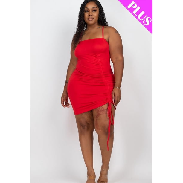 Vestido Mini con Detalle Fruncido Ajustable y Curvas en Rojo Talla 2XL