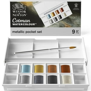 Set De Acuarelas Cotman De Winsor & Newton, 8 Medias Pastillas, Colores Metálicos Con Pincel