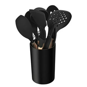 Genérico - Juego De 10 Utensilios Cocina Silicona Y Madera Negro
