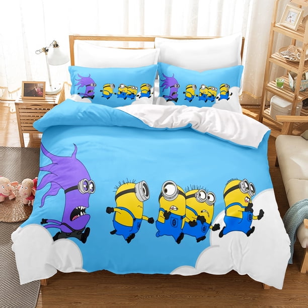 Minions Anime Duvet Cover Set Comforte Printed Cartoon Twin Size Bedding Sets Christmas Gifts 3-piece