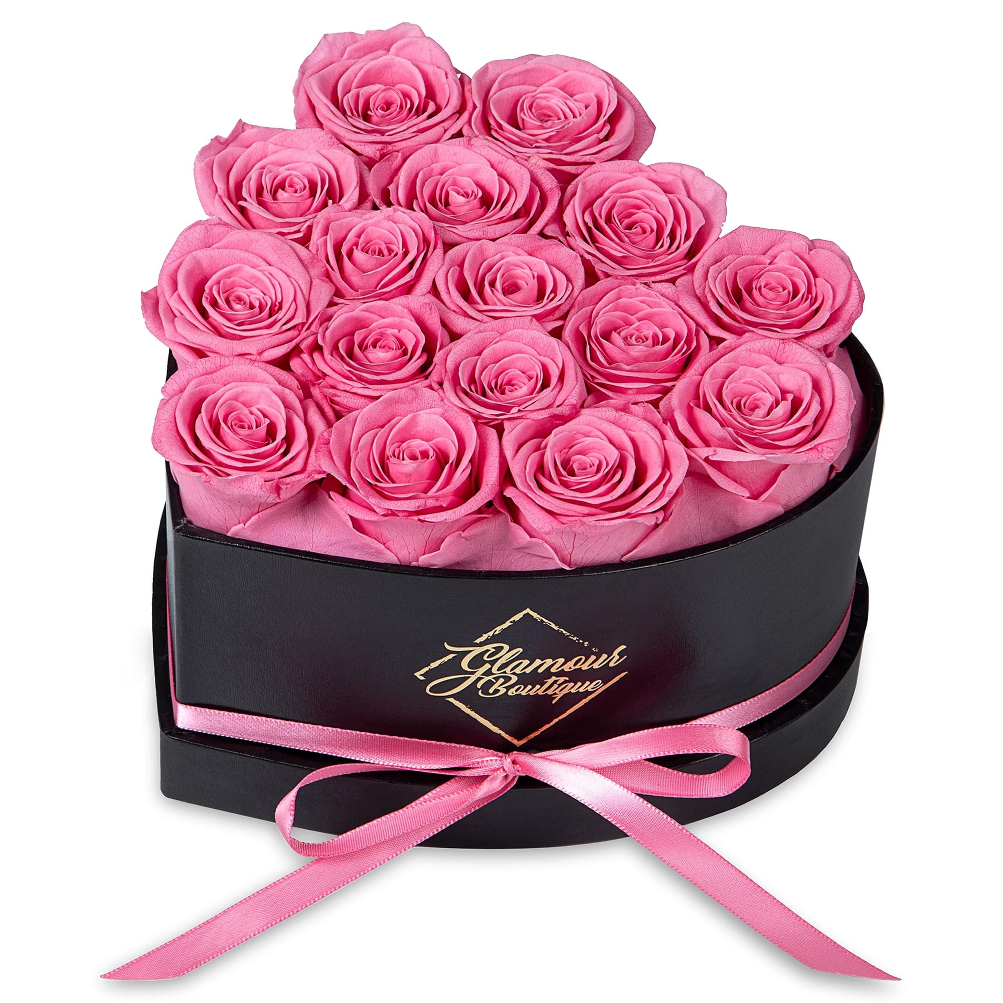 Caja Con Forma De Corazón De Rosas Preservadas Glamour Boutique, 16 Flores