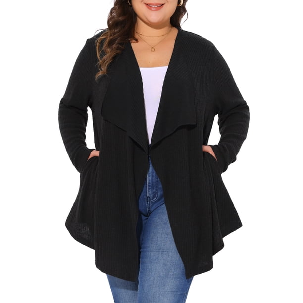 Agnes Orinda Conjuntos de Halloween para Mujeres Tallas Grandes Suéter Abierto con Frente Irregular Manga Larga Cárdigan 3X Negro