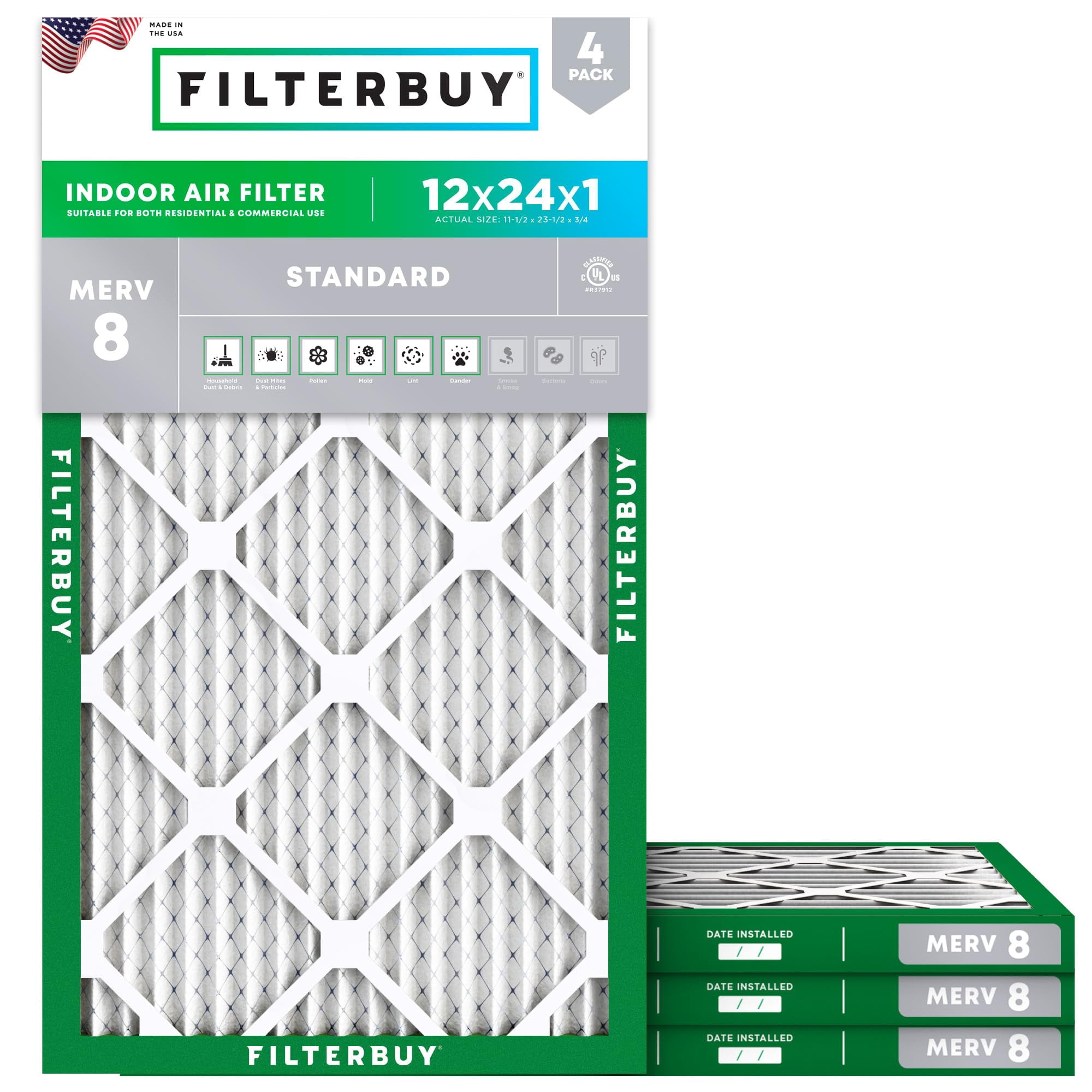 Filtro De Aire Filterbuy 12x24x1 Merv 8 Dust Defense (paquete De 4)