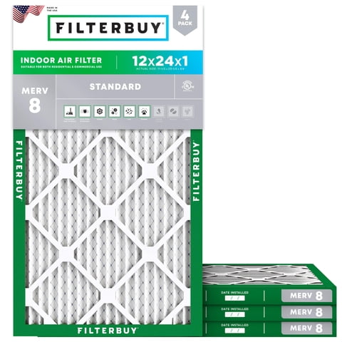 Filtro De Aire Filterbuy 12X24X1 Merv 8 Dust Defense (Paquete De 4)