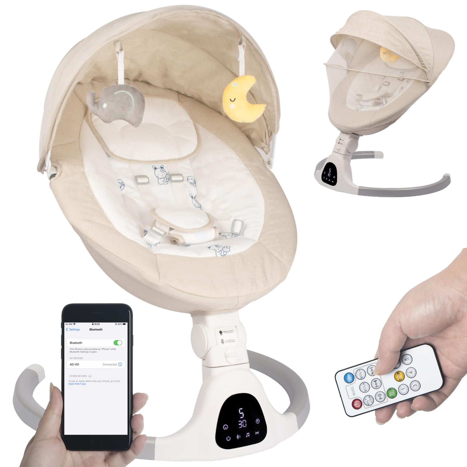 Baby Swing Jfovmcyg Para Bebés Y Niños Pequeños Con Bluetooth Ivory
