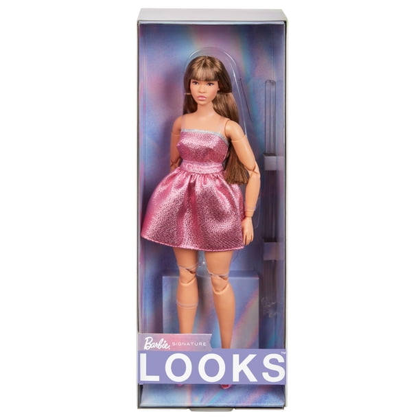 Muñeca Mattel Barbie Looks Coleccionable No. 24 Pelo Castaño Moda Moderna Y2K Vestido Rosa Brillante Tacones Punta Abierta