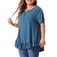 thumbnail image 4 of Blusas con volante en el dobladillo, cuello en V con botones, mangas cortas, talla grande para mujeres de Agnes Orinda, talla 2X, azul, 4 of 6