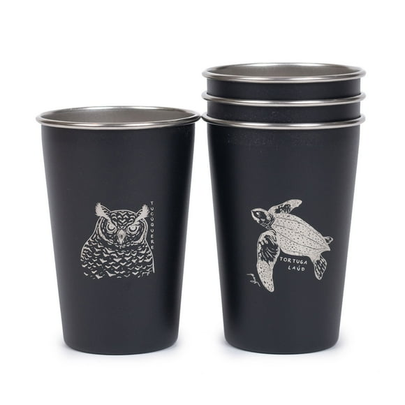 Set 4 Vasos Acero 480 Ml Negro Fauna Chilena