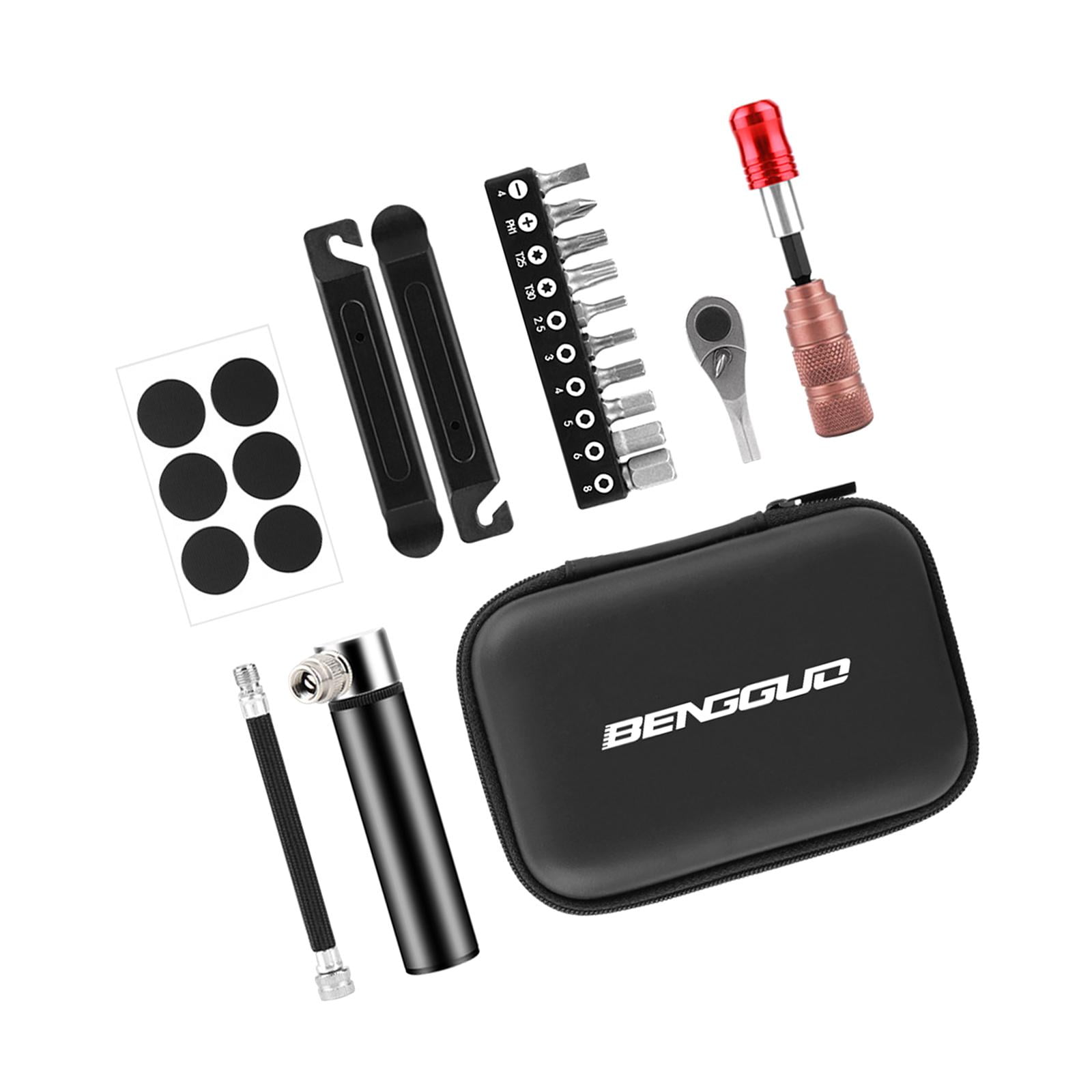 Magideal - Juego De Herramientas De Reparación De Bicicletas, Kit Multiherramienta Para Bicicletas, Liberación Rápida De Emergencia, Estuche Rígido, Juego De Rep Con Parche De Neumáticos Negro