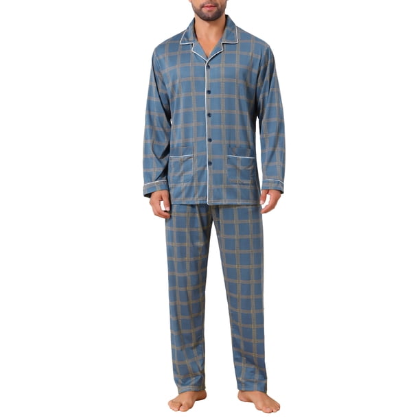 INSPIRE CHIC Conjunto de Pijamas para Hombre de 2 Piezas con Bolsillo y Patrón de Manga Larga, Talla L, Azul Amarillo