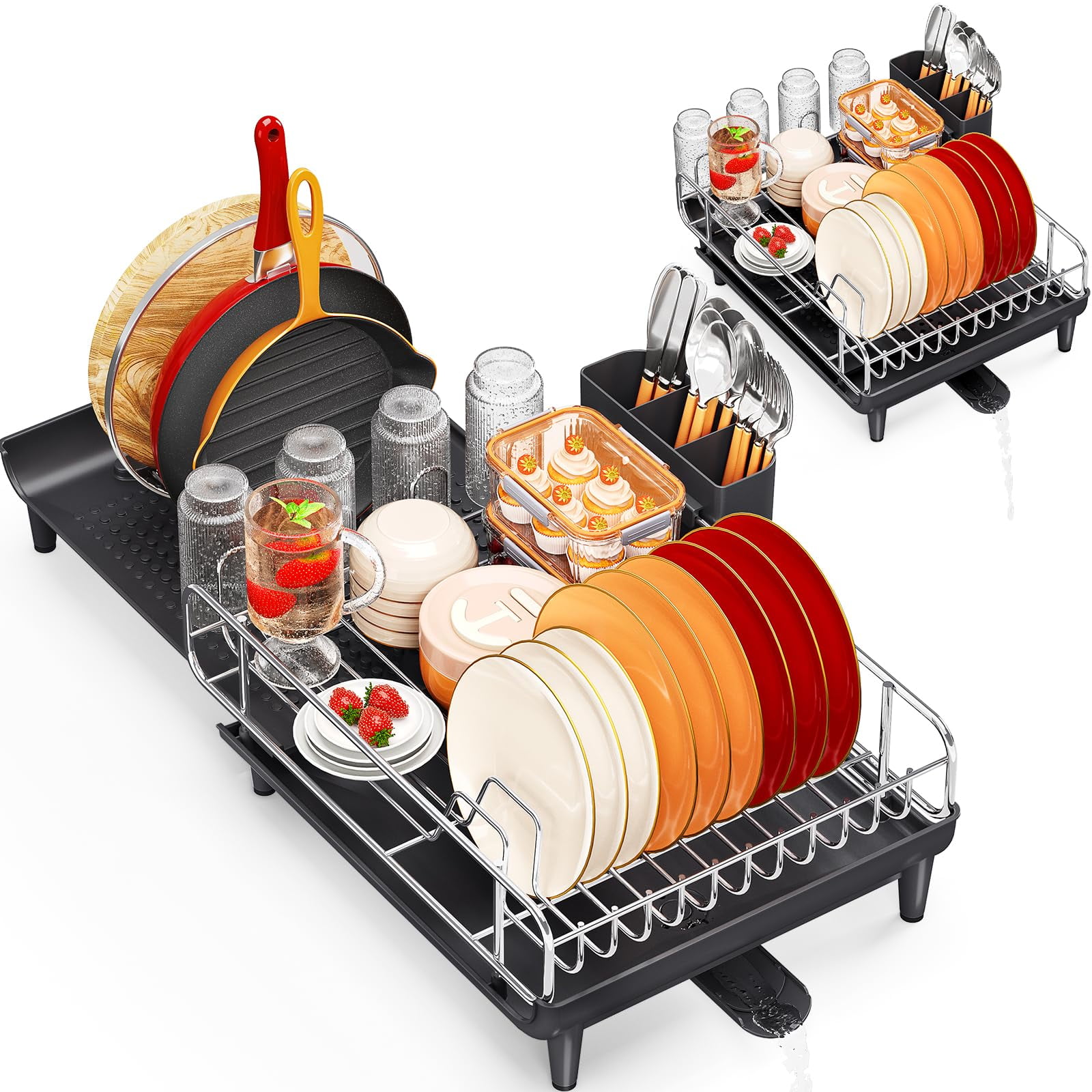 Estante Para Platos Toolf, Extensible, Para Secar Platos, Acero Inoxidable, Negro