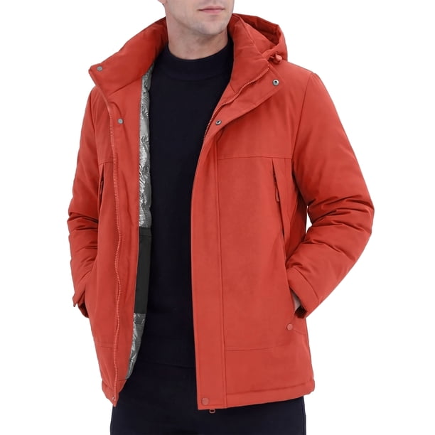 INSPIRE CHIC Chaqueta de Invierno para Hombre con Capucha y Cremallera Completa, Acolchada y Gruesa, Talla S, Rojo