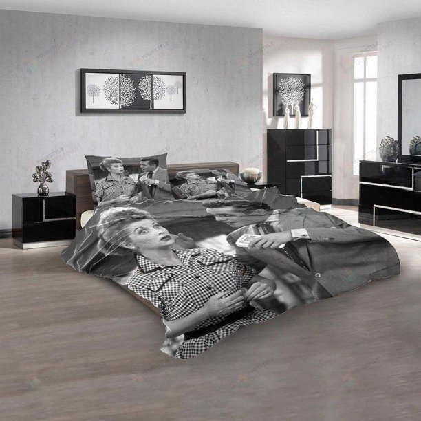 I Love Lucy Printed Black And White Quilt Duvet Cover Set Double Children3-Piece Bedding Set
