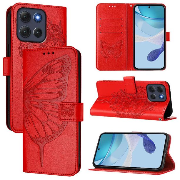 Funda cartera mariposa para Motorola Moto G86 con soporte y ranuras para tarjetas Rojo