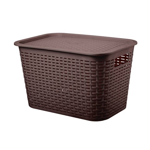 Reyplast - Canastilla Canasta Organizadora Multiusos Rattan 22 Litros Color Café