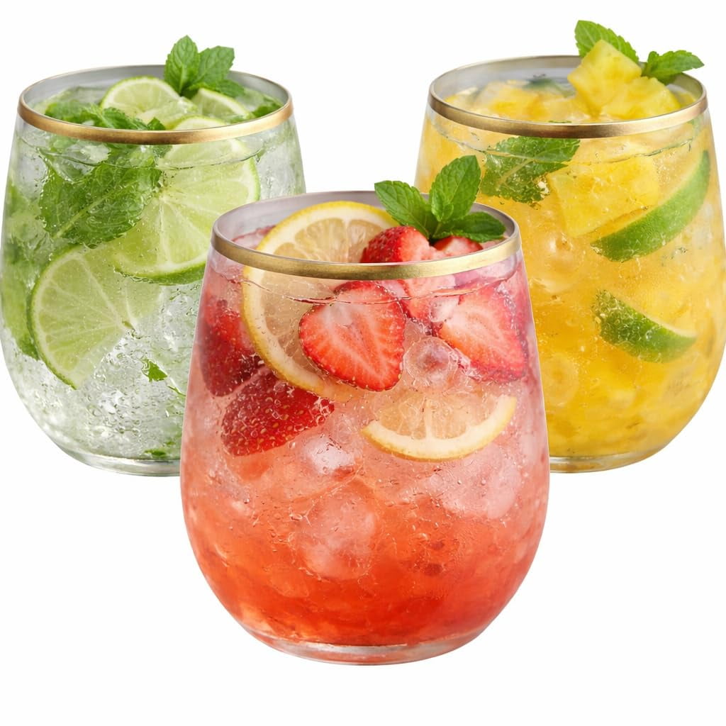 Copas De Vino Sin Tallo Oojami 48 Piezas, 295 Ml, Borde Dorado