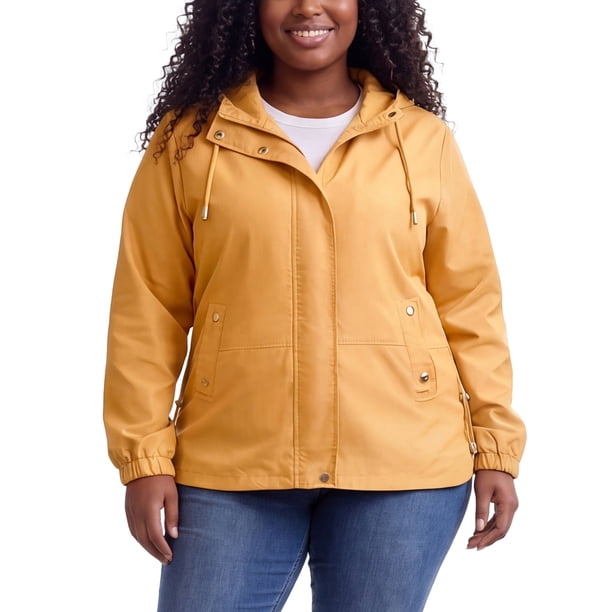Abrigos con capucha para mujer de talla grande Agnes Orinda, cortavientos con cremallera y botones, chaqueta de invierno con bolsillos 2X dorado
