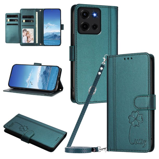 Funda Cartera Trébol para Motorola Moto G 2025 5G con Ranuras Tarjetas y Carga Inalámbrica Verde oscuro