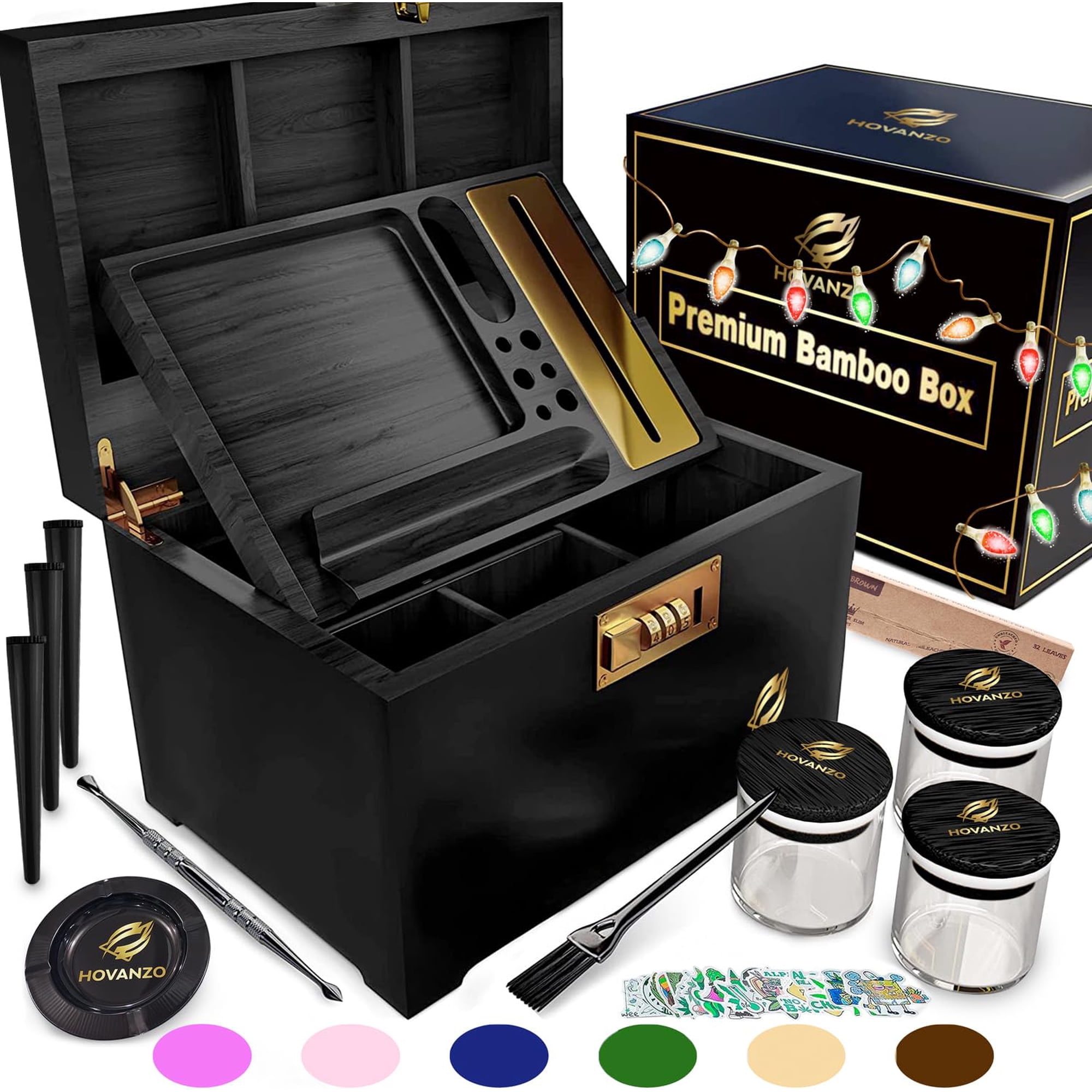 Hovanzo - Caja De Almacenamiento Premium De Bambú Con Bandeja Extraíble