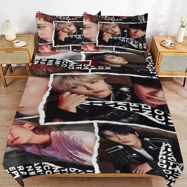 Stray Kids Bedding Set Duvet Cover Comfortable and Lightweight Cartoon Bedding 3 Piece Bed Set