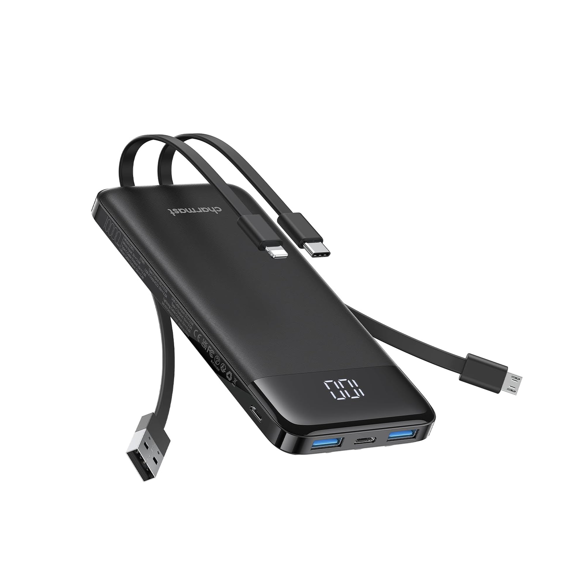 Cargador Portátil Charmast De 10000 Mah Con Cables Integrados