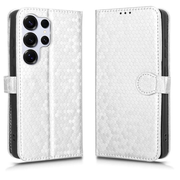 Funda Cartera Lunares Samsung Galaxy S26 Ultra con Tarjetero, Correa y Soporte Plata