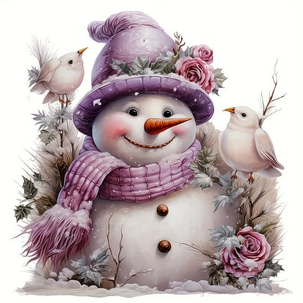 1pc 5D Diamond Painting Set Christmas Creative Flowers Bird Snowman Pattern DIY Diamond Painting Frameless Home Decoration Gift 11.81in*11.81in