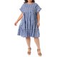 thumbnail image 1 of Vestidos de Gingham de Talla Grande para Mujeres de Agnes Orinda, Cuadros de los Años 50, Cuello Redondo, Manga con Volantes, Vestido Babydoll de Verano Casual Midi con Bolsillo 4X Azul Real, 1 of 6
