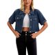 thumbnail image 1 of INSPIRE CHIC Chaqueta de Jean Recortada de Manga Corta con Botones y Desgastada para Mujer de Regreso a Clases Azul Oscuro XL, 1 of 6