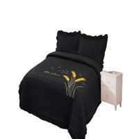 Genérico - Quilt Cubrecama De Verano Con Flores Bordadas 2 Plazas Negro 2