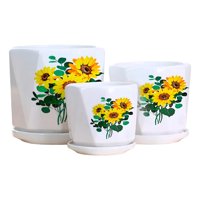Genérico - Set 3 Macetas Girasol Cerámica Plantas Jardín Decoración Jhn